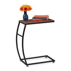 Relaxdays Table d’appoint, design industriel, forme de C, HlP 58,5x47,5x25 cm, pour sofa et lit en métal et MDF, brune