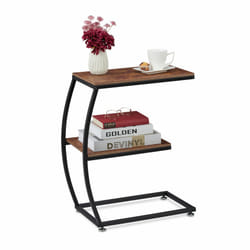 Relaxdays - Table d'appoint, design industriel, forme c, 2 supports, métal et effet boisé HlP: 57,5x47,5x25 cm, brun