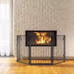 Relaxdays - Barrière de cheminée, 5 éléments, HxL 76 x 60 cm chaque, avec porte, sécurité enfants, grille, acier, noir