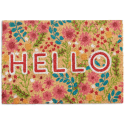 Relaxdays - Paillasson coco, inscription hello & motif floral, tapis d'entrée intérieur & extérieur, 40x60cm cm, coloré