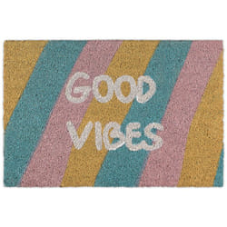 Relaxdays - Paillasson coco, tapis d'entrée «Good Vibes», rayé, antidérapant, intérieur & extérieur, 40 x 60 cm, coloré