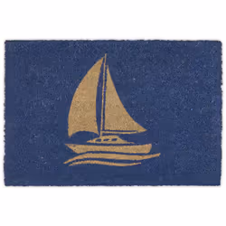 Créez une ambiance maritimedès que vous entrez chez vous avec ce tapis de coco bleu avec voilier. Mais lepaillasson n’attire  ...