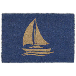 Relaxdays - Paillasson coco, motif voilier, tapis d'entrée extérieur & intérieur, maritime, l x p 60 x 40 cm, bleu/nature