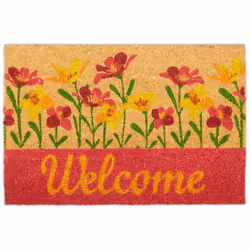 Avec cejoli paillasson en noix de coco avec un motif floral et l'inscription Welcome,vous mettrez un sourire sur le visage de ...