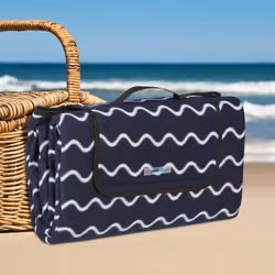 Relaxdays - Couverture pique-nique xxl, 200 x 200 cm, tapis de plage, isolation thermique, imperméable, bleu foncé/blanc