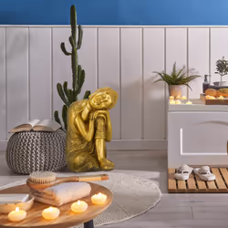 Relaxdays - Statue de Bouddha jardin, résistant aux intempéries et au gel, repos, objet déco xl, hlp 61 x 40 x 37 cm, doré - Vue supplémentaire 5