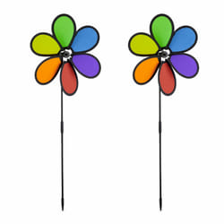 Relaxdays - Moulin à vent, design fleur, lot de 2, déco pour balcon, terrasse, jardin, hlp 66x27x7 cm, arc-en-ciel, coloré