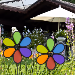 Relaxdays - Moulin à vent, design fleur, lot de 2, déco pour balcon, terrasse, jardin, hlp 66x27x7 cm, arc-en-ciel, coloré
