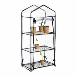 Relaxdays - Serre pour balcon, bâche en pvc, structure en acier, 3étagères, HxLxP : 126 x 59 x 37 cm noir/transparent