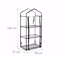Relaxdays - Serre pour balcon, bâche en pvc, structure en acier, 3étagères, HxLxP : 126 x 59 x 37 cm noir/transparent - Vue supplémentaire 4