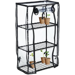 Relaxdays - Serre pour balcon, bâche en pvc, structure en acier, 3étagères, HxLxP : 80 x 48 x 24,5 cm noir/transparent