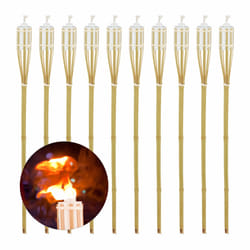 Relaxdays Torches en bambou, Set de 10, flambeaux extérieurs, HxD : 90 x 6 cm, rechargeable avec mèches de rechange