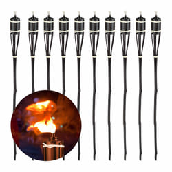 Relaxdays Torche de jardin, lot de 10, lampe huile, en bambou, avec mèches supplémentaires, HD : 90 x 6 m, marron foncé