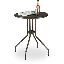 Table ronde de jardin, aspect rotin, petit, plastique, métal, stable, robuste, 2 personnes, HxD 74x60 cm, brun - Relaxdays