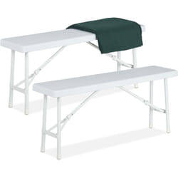 Relaxdays Banc pliant, lot pratique de 2, terrasse, jardin, camping, plastique, pliable, HLP 42 x 100 x 25 cm, blanc