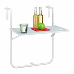 Table balcon suspendue, rabattable, réglable en hauteur sur 3 niveaux, aspect bois, LxP 59,5 x 35,5 cm, blanc - Relaxdays
