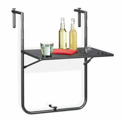 Relaxdays Table balcon suspendue, pliante, réglable en hauteur 3 niveaux, aspect rotin, résistante, 59,5 x 36 cm, noir