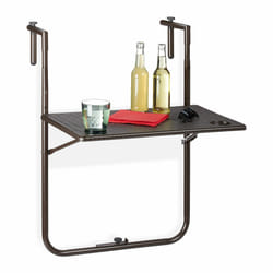 Table balcon suspendue, pliante, réglable en hauteur 3 niveaux, aspect rotin, résistante, 59,5 x 36 cm, marron - Relaxdays