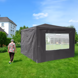Paroi latérale tonnelle en lot de 2, h x l : 2 x 3 m, panneau pour pavillon avec fenêtre, imperméable, gris - Relaxdays