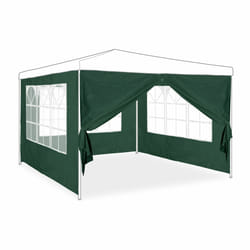 Paroi latérale pour tonnelle en lot de 4, 3 panneaux avec fenêtre, 1 avec fermeture éclair, HxL 2x3 m, vert - Relaxdays