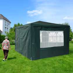 Paroi latérale pour tonnelle en lot de 4, 3 panneaux avec fenêtre, 1 avec fermeture éclair, HxL 2x3 m, vert - Relaxdays