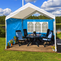 Paroi latérale pour tonnelle, lot de 4, 3 panneaux avec fenêtre, 1 avec fermeture éclair, HxL 2x3m, bleu clair - Relaxdays