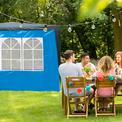Paroi latérale pour tonnelle, lot de 4, 3 panneaux avec fenêtre, 1 avec fermeture éclair, HxL 2x3m, bleu clair - Relaxdays