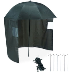 Relaxdays - Abri de pêche avec paroi latérale, mécanisme à bascule, piquets & sac transport, tente, parapluie, vert