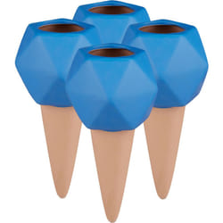 Relaxdays - Cône d'arrosage en argile, lot de 4, boules pour bouteilles d'1,5 l, accessoire en céramique, terre cuite/bleu