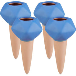 Relaxdays - Cône d'arrosage argile, lot de 4, goutte à goutte, ø 6cm, céramique, irrigation des plantes, terre cuite/bleu