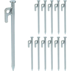 Piquets de fixation, lot 12, pour tentes, tonnelles, auvents, crochets en acier pour sols durs, 20 cm, argenté - Relaxdays