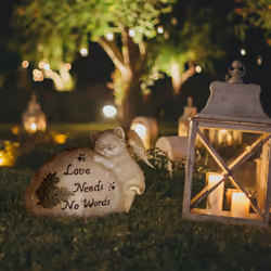 Relaxdays - Décoration pour la tombe d'un chat, résistante aux intempéries, inscription « Love needs no words », crème