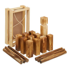 Relaxdays - Kubb, jeu d'échecs viking en bois, 21 pièces avec caisse, adultes et enfants, pour jardin et camping, marron