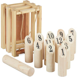Relaxdays Kubb, jeu kubb viking en bois, caisse de transport, adultesm enfants, 12x28x18m5 cm, jardin, camping, nature