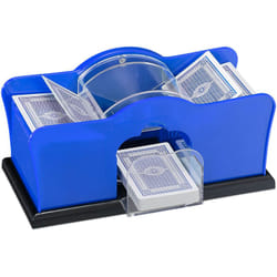 Mélangeur de cartes jusqu'à 91 mm, mixeur manuel, pour 2 jeux, avec manivelle, plastique, bleu - Relaxdays