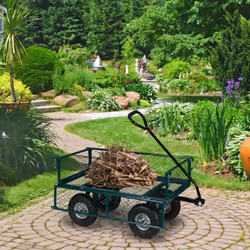 Relaxdays - Chariot de transport, sur roues pneumatiques, côtés rabattables, pour jardin, outils, capacité de 200 kg, vert