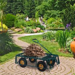 Chariot de transport, sur roues pneumatiques, côtés rabattables, pour jardin, capacité de 250 kg, vert - Relaxdays