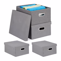 Relaxdays Lot de 4 boîtes de rangement caisse à couvercle 25 l par bac tissu 205 x 345 x 42 cm gris
