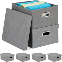 Relaxdays - Lot de 6 boîtes de rangement, caisse à couvercle, 25 l par bac, tissu, 20,5 x 34,5 x 42 cm, gris