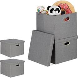 Lot de 4 boîtes de rangement, caisse pliante avec couvercle, 51 l, rectangulaire, 20,5 x 34,5 x 42 cm, gris - Relaxdays