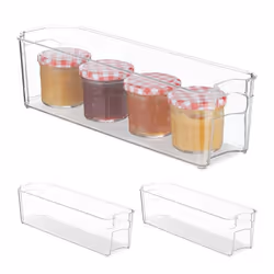 Bac de rangement lot de 3 organiseur de cuisine étroit avec poignées pour aliments 10 x 11 x 375 cm transparent