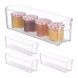 Bac de rangement lot de 4 organiseur de cuisine étroit avec poignées pour aliments 10 x 11 x 375 cm transparent