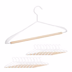 Cintres lot de 20 pour t-shirts costumes vestes avec traverse pantalon en bois et métal 43 cm de large blanc