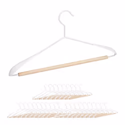 Cintres lot de 30 pour t-shirts costumes vestes avec traverse pantalon en bois et métal 43 cm de large blanc