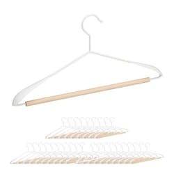Cintres lot de 30 pour t-shirts costumes vestes avec traverse pantalon en bois et métal 43 cm de large blanc