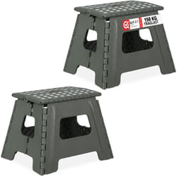 Relaxdays - 2x Tabourets pliants, taille l, portable, escabeau de salle de bain, 120 kg, plastique, 32,5 cm de haut, gris clair