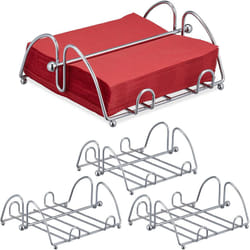 Relaxdays - Porte-Serviettes, lot de 4, Serviettes de 33x33cm, aspect acier inoxydable, Support serviettes, métal, argenté