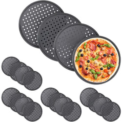 Relaxdays - Plaque pizza, lot de 20, ronde, perforée, antiadhésive, tartes flambées, en acier, moule, ∅ 32 cm, anthracite