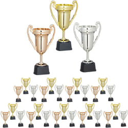 Relaxdays - Trophée, lot de 30, sport et fête, coupe sans inscription à anse, plastique, 22,5 x 13,5 x 8,5 cm, multicolore