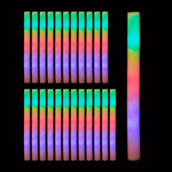 Bâton lumineux LED lot de 24 bâtonnets clignotants en mousse 3 modes piles fête 465 cm de long blanc
